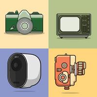 Collection of Digital Cameras vector illustration. Science and technology objects icon concept.