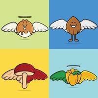 Set of fruit and vegetables with wings vector illustration