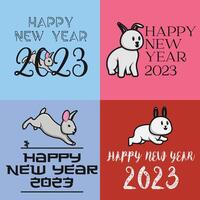 Set of Creative Concept of 2023 Happy New Chinese Year design. Creative Rabbit logo and text 2023. Holiday object icon concept. Collection of Happy new year, year of the rabbit vector design.