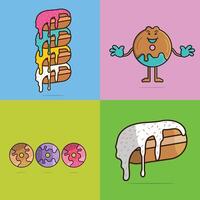 Set of Donuts and Cartoon face with Icing vector illustration.