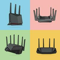 Collection Of Modern Internet Router Technology Device vector illustration.