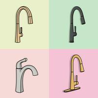 Set of Colorful Steel Water Supply Faucets For Bathroom And Kitchen Sink vector illustration.