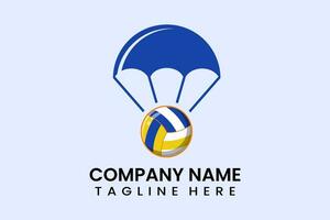 Flat vector parachute balloon volley ball logo