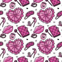 Pillow, sleep mask, diary and other accessories on pink colors. Seamless pattern. Vector. vector