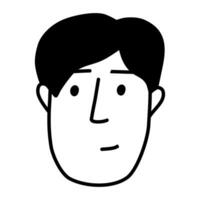 Young male head with modern hair styling and neutral emotions. Cute vector illustration in line doodle style