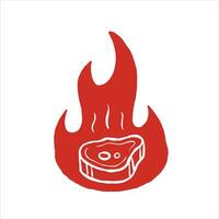 Barbecue logo. Grilled meat on fire. Red silhouette of brazier flame. Simple cartoon illustration isolated on white. vector