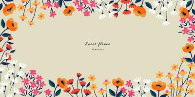 Floral template for poster, card, cover, label, background, banner in modern minimalist style and simple summer design templates with flowers and plants. vector