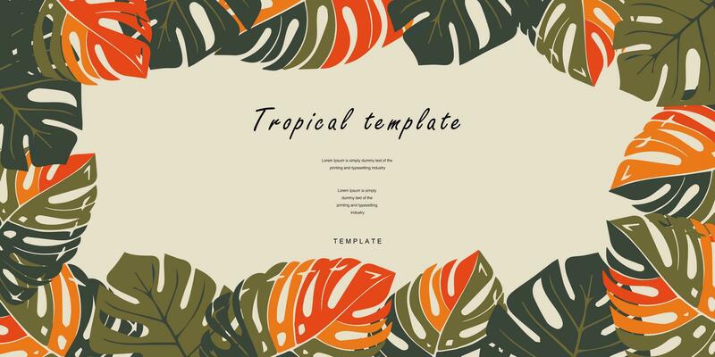 Tropical template for poster, card, cover, label, background, banner in modern minimalist style and simple summer design templates with flowers and plants.