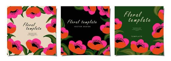 floral modelo conjunto para póster, tarjeta, cubrir, etiqueta, bandera en moderno minimalista estilo y sencillo verano diseño plantillas con flores y plantas. vector