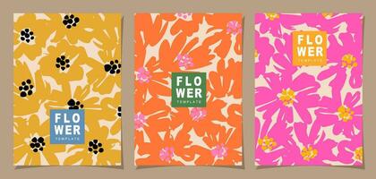 Floral template set for poster, card, cover, label, banner in modern minimalist style and simple summer design templates with flowers and plants. vector