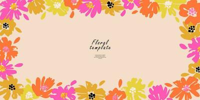 Floral template for poster, card, cover, label, background, banner in modern minimalist style and simple summer design templates with flowers and plants. vector