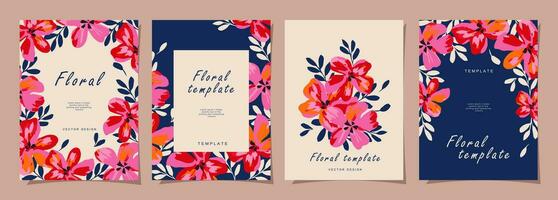 Floral template set for poster, card, cover, label, banner in modern minimalist style and simple summer design templates with flowers and plants. vector