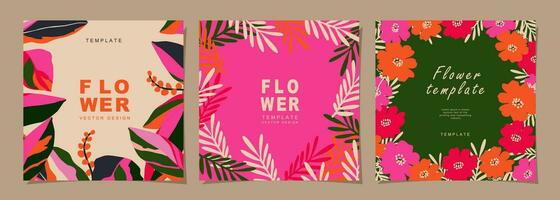 floral modelo conjunto para póster, tarjeta, cubrir, etiqueta, bandera en moderno minimalista estilo y sencillo verano diseño plantillas con flores y plantas. vector