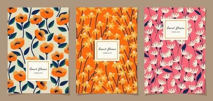 Floral template set for poster, card, cover, label, banner in modern minimalist style and simple summer design templates with flowers and plants. vector