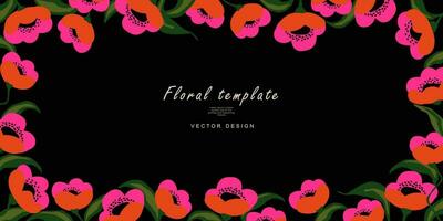 Floral template for poster, card, cover, label, background, banner in modern minimalist style and simple summer design templates with flowers and plants. vector