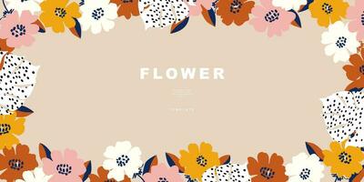 Floral template for poster, card, cover, label, background, banner in modern minimalist style and simple summer design templates with flowers and plants. vector