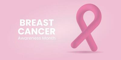 Breast Cancer Vector Banner, Poster for Social Media Use. 3d October breast cancer emblem sign for awareness month with pink ribbon symbol. Realistic pink ribbon. Poster template. Vector illustration.