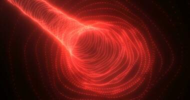 Abstract red tunnel swirling from particles and dots of glowing bright futuristic hi-tech background photo