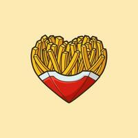 Heart Shaped French Fries Cartoon Vector