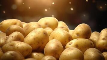 Generative AI, Close up Fresh Organic Whole Potato background. Farmers Market vegetable photo