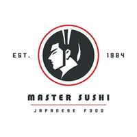 Sushi Maestro vector logo, Sushi logo para Sushi restaurante sencillo y mínimo Sushi logo vector japonés restaurante. Pro Sushi logo.