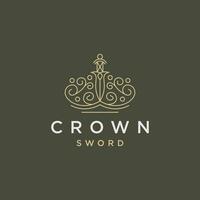 Crown sword line logo icon design template flat vector