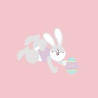 happy easter festival with animal pet bunny rabbit and egg, pastel color, flat vector illustration cartoon character