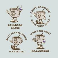 halloween cauldron vintage cartoon vector