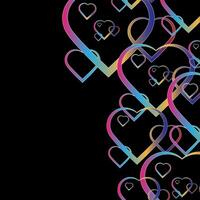 Multicolored figures on a black background. Seamless pattern of iridescent holographic contours of hearts vector