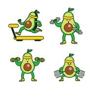 Avocado workout cute character illustration set collection vector