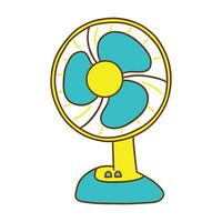 Desktop electrical fan blue color. Vector hand drawn