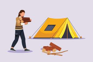 Traveler or explorer on mountain or valley concept. Colored flat vector illustration isolated.