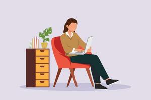 Freelancer working from home or beach at relaxed pace, convenient workplace concept. Colored flat vector illustration isolated.