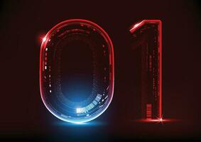 Technology abstract red neon 01 font and alphabet vector