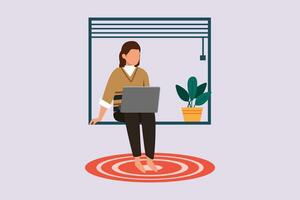 Freelancer working from home or beach at relaxed pace, convenient workplace concept. Colored flat vector illustration isolated.