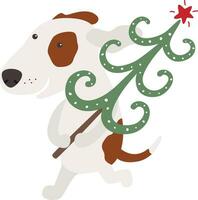 Cute dog carries Christmas tree vector