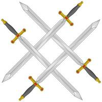 design of four crossed ancient sword vector
