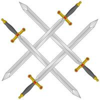 design of four crossed ancient sword vector