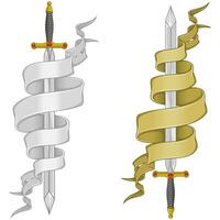 Ancient sword surrounded by a scroll vector