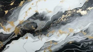 Abstract marbled background. Luxurious elegant black and white marble stone texture, with gold details. Generative AI photo