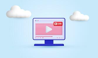 illustration personal computer live stream play button media vector icon 3d  symbols isolated on background