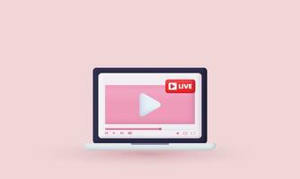 illustration laptop live stream play button media vector icon 3d  symbols isolated on background