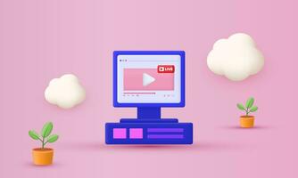 illustration computer live stream play button media vector icon 3d  symbols isolated on background