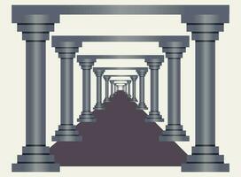 a hall with black marble columns and shining light ahead. classical roman and Greek architecture Corridor, corridor Pillar vector