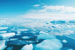 Ice sheets melting in the arctic ocean or waters. Global warming and climate change. photo