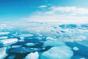 hielo hojas derritiendo en el ártico Oceano o aguas global calentamiento y clima cambiar. foto