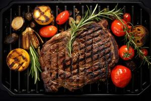 Grilled meat steak with vegetables. photo