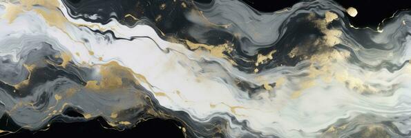 Abstract marbled background. Luxurious elegant black and white marble stone texture, with gold details. Generative AI photo