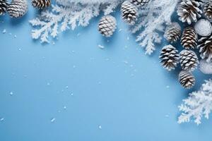 Christmas decoration with pine cones. Christmas background with space for text. Generative AI photo