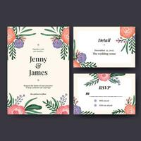 watercolor floral wedding invitation vector